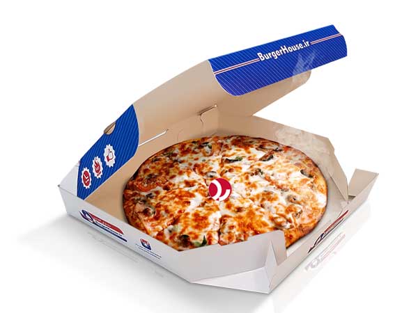جعبه پیتزا شش ضلعی آبی و سفید