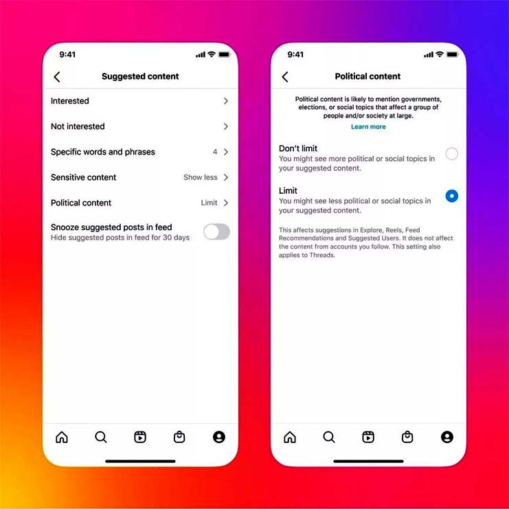 قابلیت محدودکردن نمایش محتواهای سیاسی در اینستاگرام